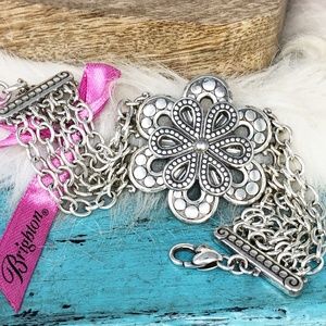 Brighton Bali Shine Large Flower Oval Multistrand Chains Silver Plate Bracelet